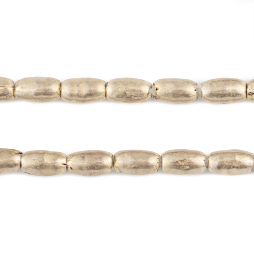 Ethiopian Elongated White Metal Bicone Beads (9x6mm)