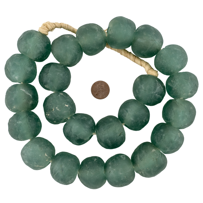 Super Jumbo Deep Aqua Recycled Glass Beads (34mm)
