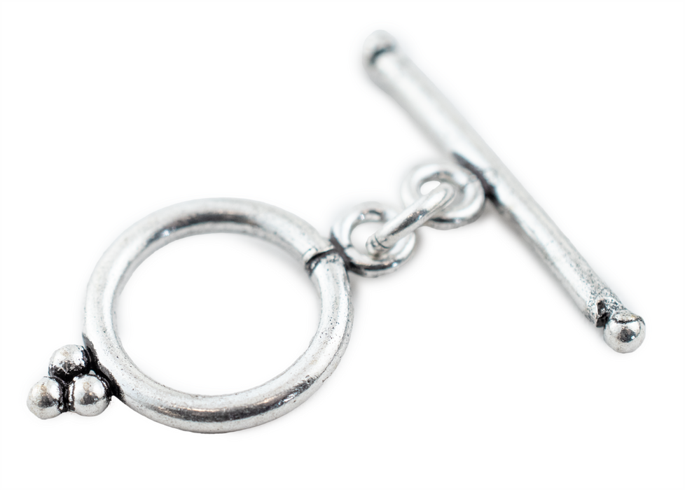 Silver Bar & Ring Toggle Clasp (16mm, 5 Pack)