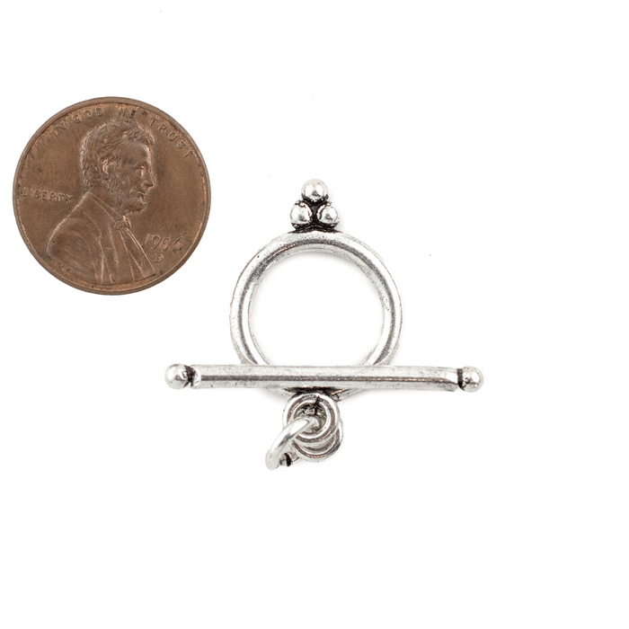 Silver Bar & Ring Toggle Clasp (16mm, 5 Pack)