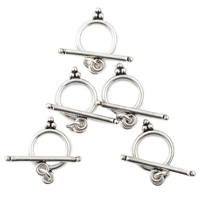 Silver Bar & Ring Toggle Clasp (16mm, 5 Pack)