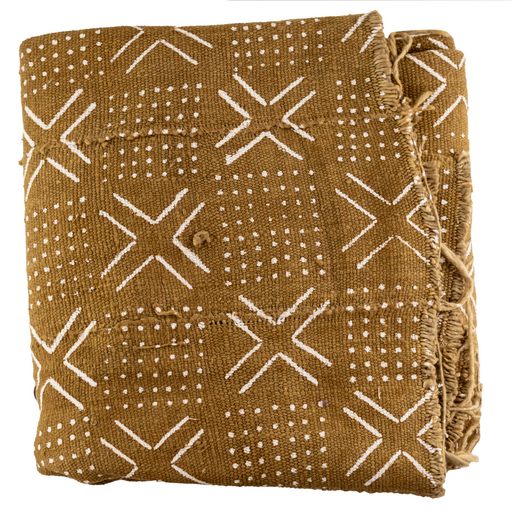 Caramel Brown Bogolan Mali Mud Cloth (Dotted Cross Design) - The Bead Chest