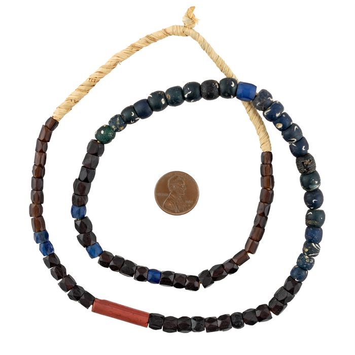Rare Brown Faceted Antique Russian Blue & Flower Trade Beads #17288