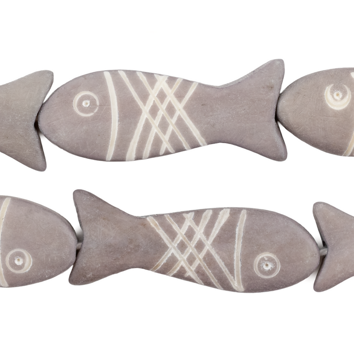 Grey Fish-shaped Carved Bone Beads (42x15mm)