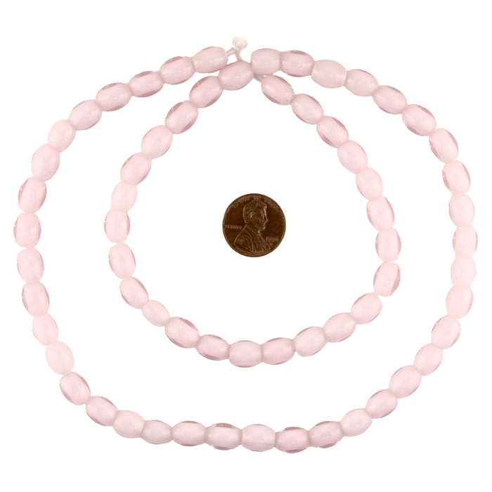Rose Pink Oval White Heart Beads (9x7mm)
