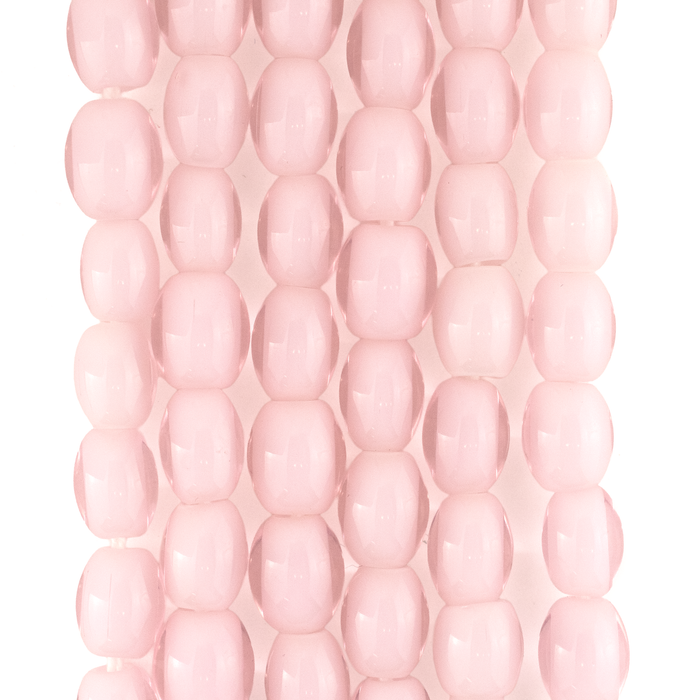 Rose Pink Oval White Heart Beads (9x7mm)