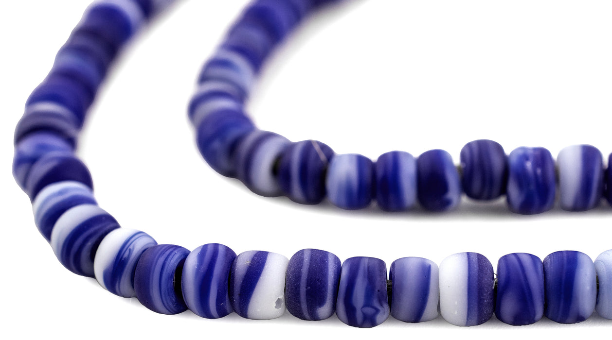Dark Blue & White Swirl Padre Beads (7mm) - The Bead Chest