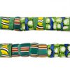 Antique Flower Millefiori & Striped Green White Heart Beads (Long Strand)