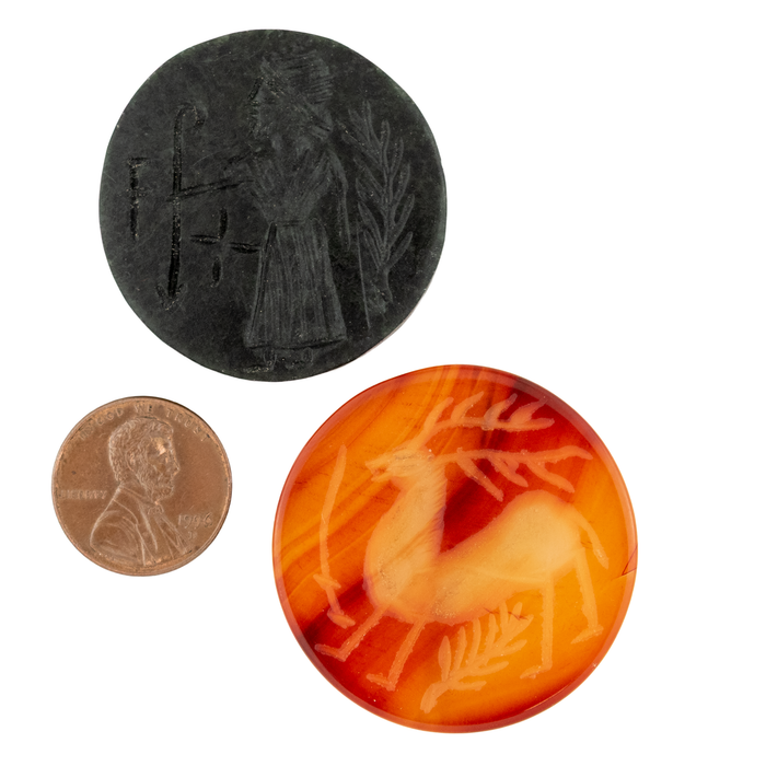Circular Afghan Carved Stone Cabochons (Set of 2) #17309
