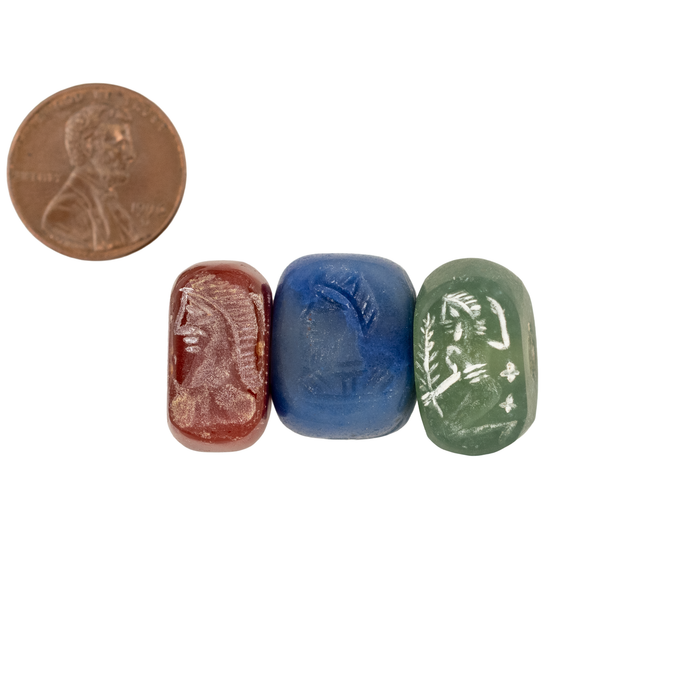 Carved Natural Stone Seal Beads (Set of 3) #17304