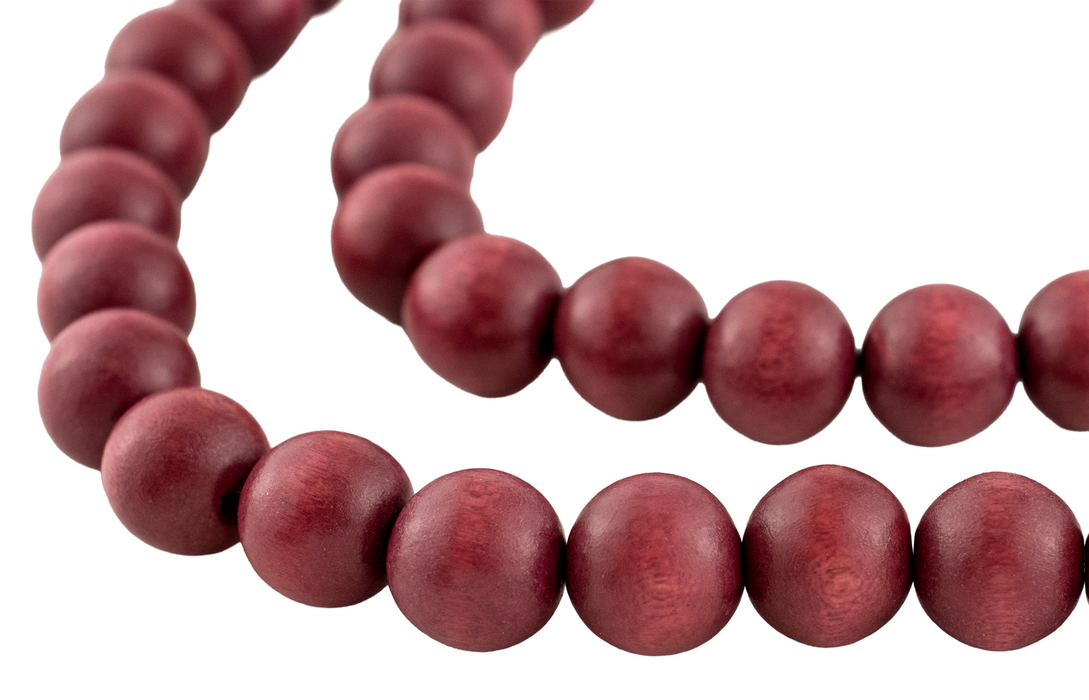 Raspberry Red Round Natural Wood Beads (12mm)