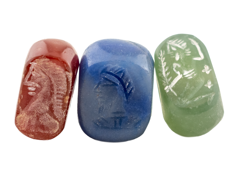 Carved Natural Stone Seal Beads (Set of 3) #17304