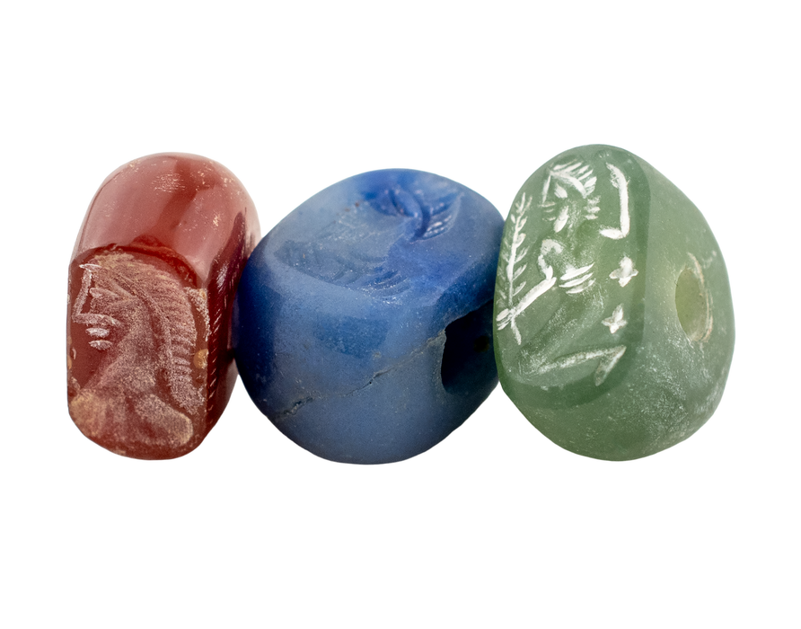 Carved Natural Stone Seal Beads (Set of 3) #17304