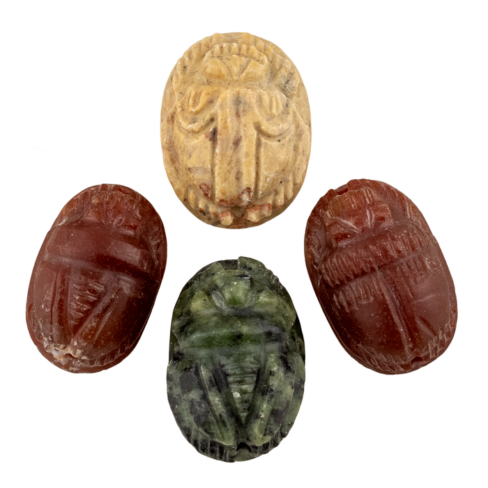 Authentic Carved Stone Scarab Beads (set of 4)
