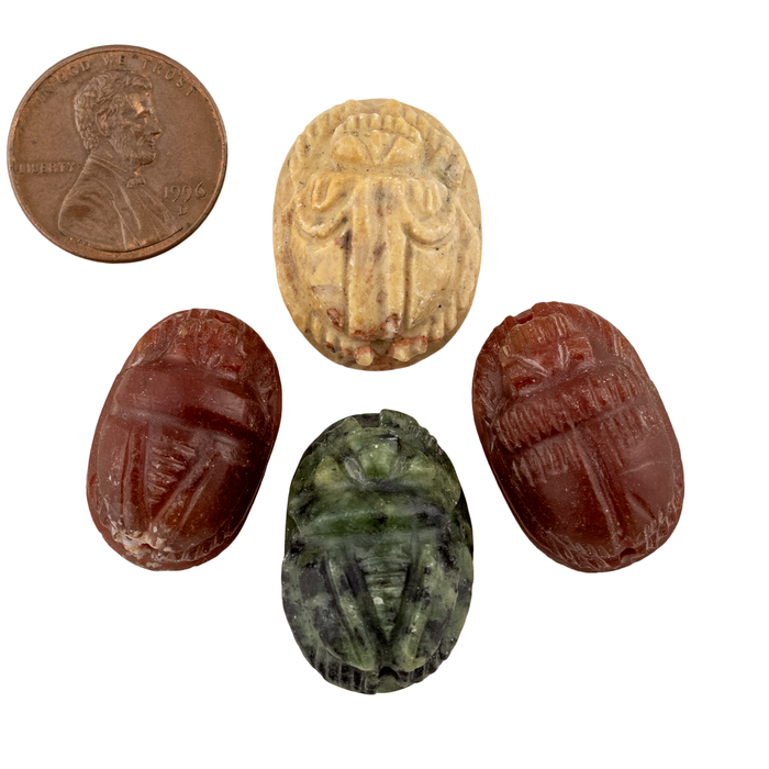 Authentic Carved Stone Scarab Beads (set of 4)