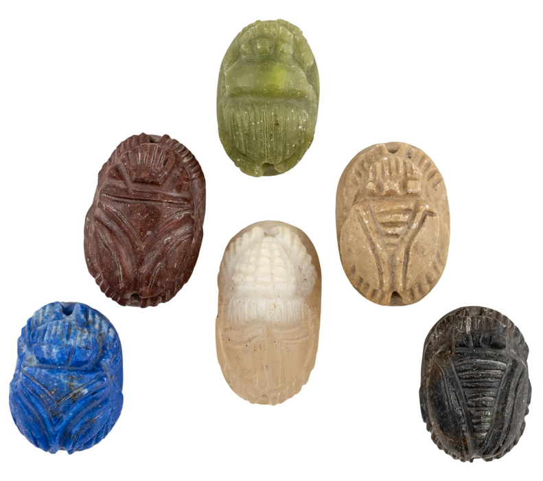 Authentic Carved Stone Scarab Beads (set of 6)
