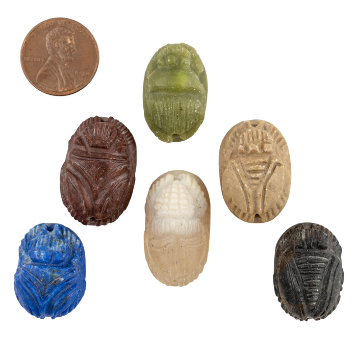 Authentic Carved Stone Scarab Beads (set of 6)