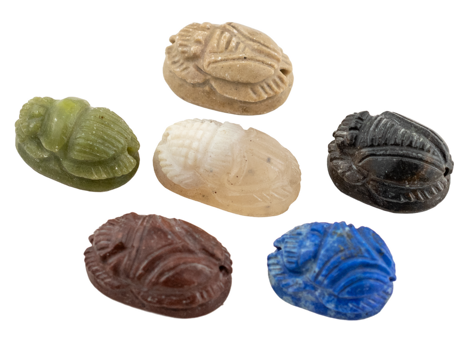 Authentic Carved Stone Scarab Beads (set of 6)