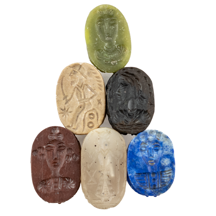 Authentic Carved Stone Scarab Beads (set of 6)
