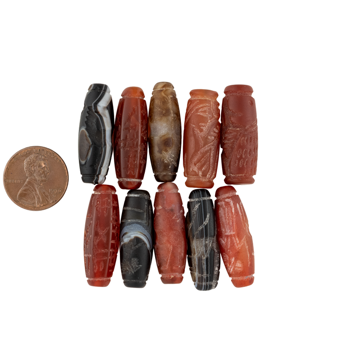 Hand-carved Afghan Natural Agate Stone Beads (Set of 10) #17299
