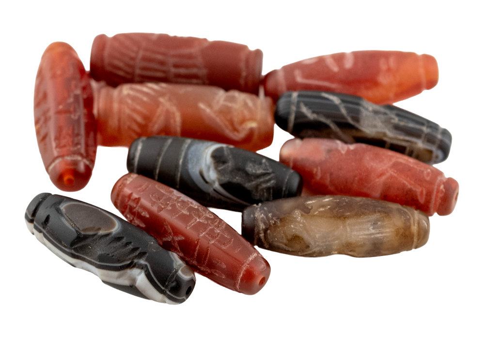 Hand-carved Afghan Natural Agate Stone Beads (Set of 10) #17299