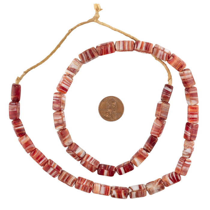 Red Rectangular Vintage Kakamba Beads (13x8mm) #17243