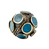 Turquoise-Inlaid Afghan Tribal Silver Bead (20mm)