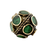 Emerald-Inlaid Afghan Tribal Silver Bead (20mm)