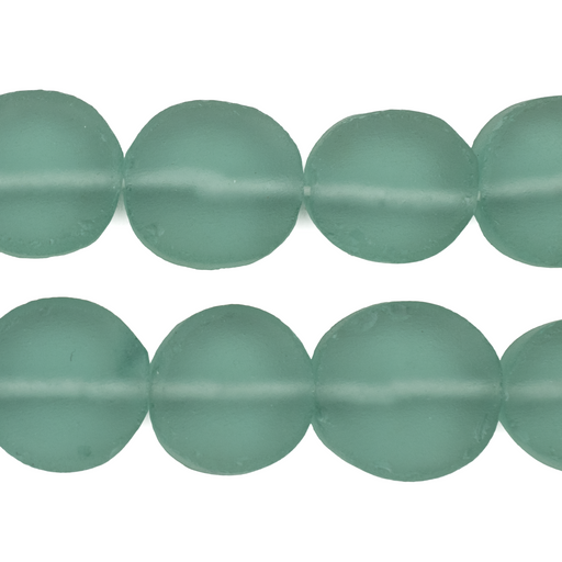 Green Aqua Flat Circular Java Recycled Glass Beads (18mm)