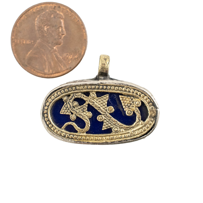 Brass Inlaid Midnight Blue Dragon Pendant (8x28mm) - The Bead Chest