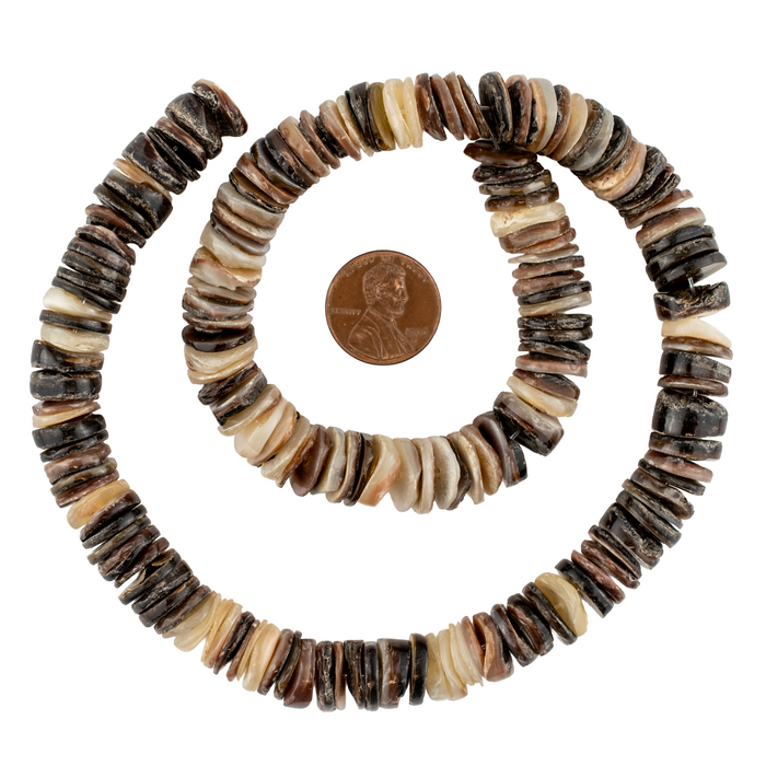 Mottled Brown Natural Shell Heishi Beads (12mm)