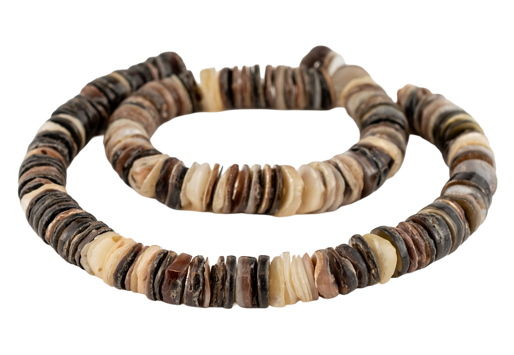 Mottled Brown Natural Shell Heishi Beads (12mm)