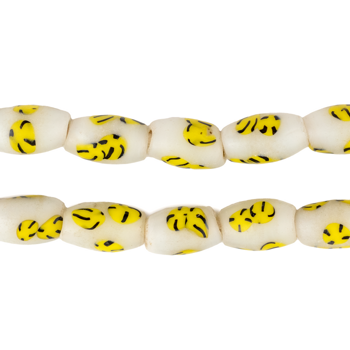 Yellow & White Matching Antique Oval  Venetian Millefiori Beads #16629