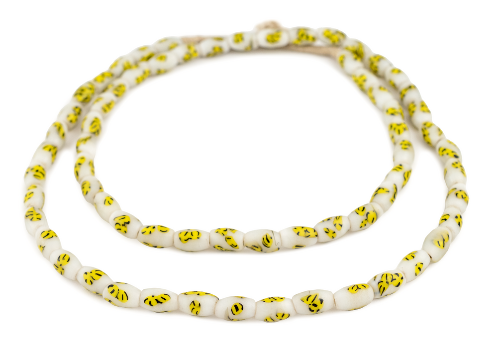 Yellow & White Matching Antique Oval  Venetian Millefiori Beads #16629