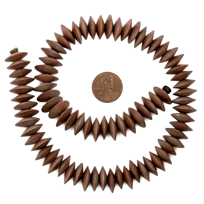 Green-Patina Brown Saucer Natural Wood Beads (15mm)