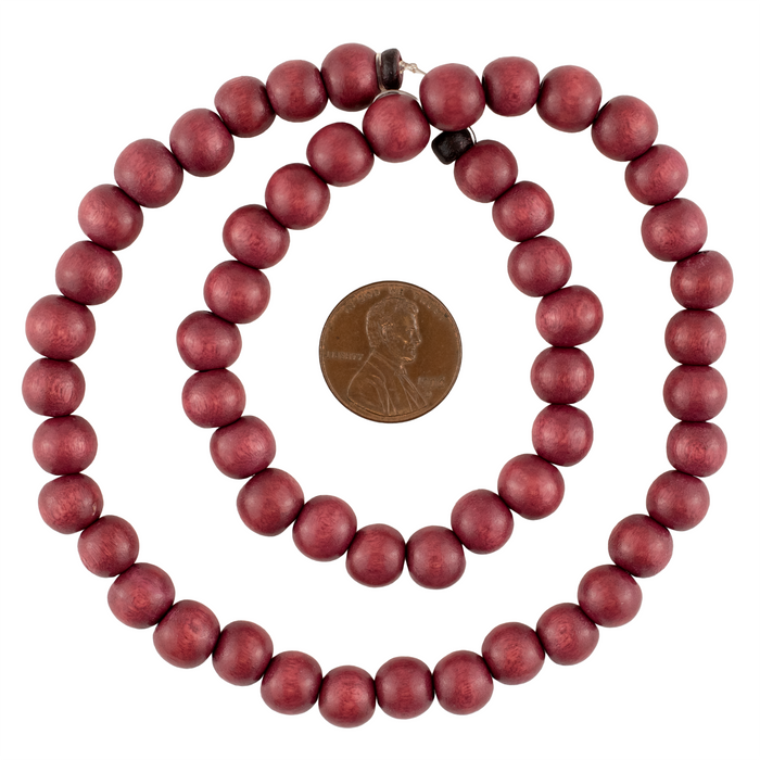 Raspberry Red Natural Wood Beads (8mm)