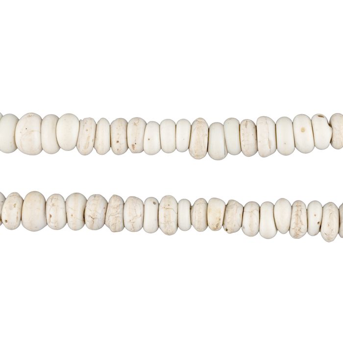Old White Ghana Glass Rondelle Beads (6mm)