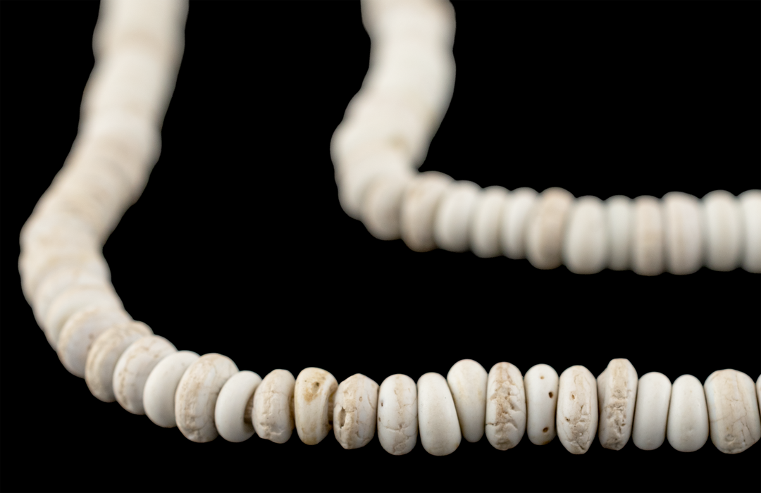 Old White Ghana Glass Rondelle Beads (6mm)
