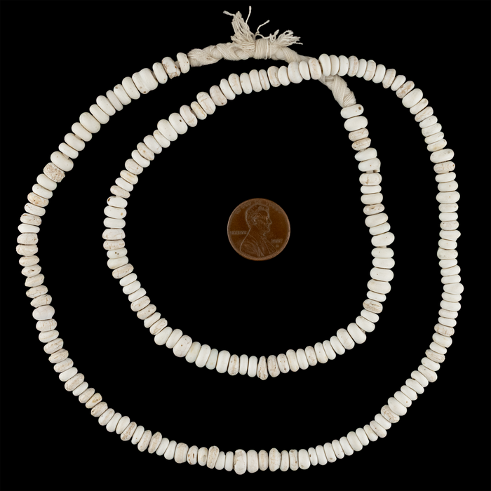 Old White Ghana Glass Rondelle Beads (6mm)