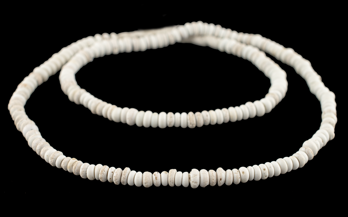 Old White Ghana Glass Rondelle Beads (6mm)