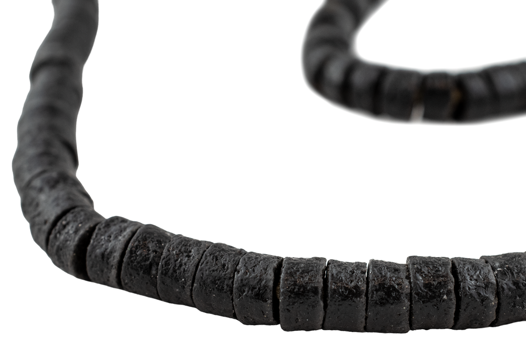 Charcoal Black Sandcast Cylinder Beads