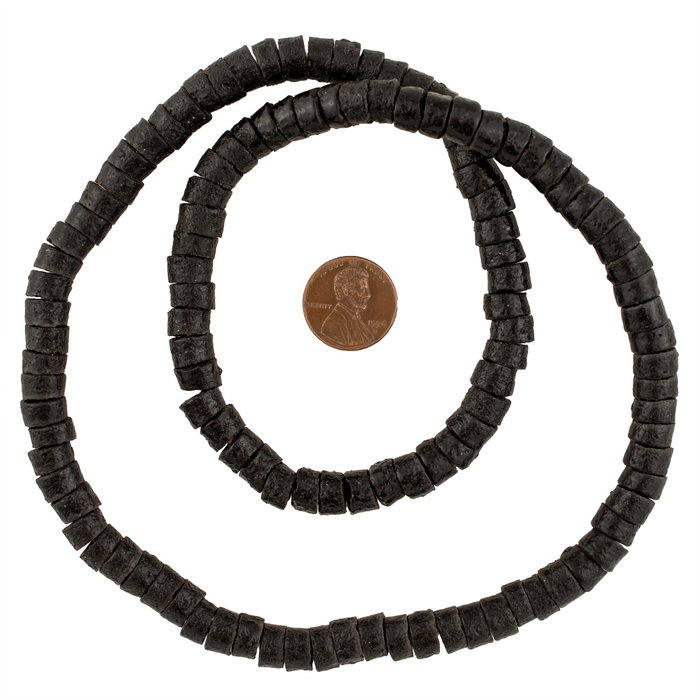 Charcoal Black Sandcast Cylinder Beads