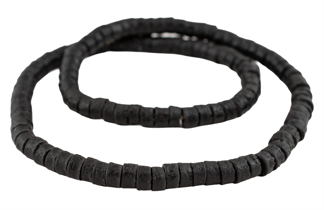 Charcoal Black Sandcast Cylinder Beads