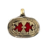 Brass Inlaid Coral Red Tribal Pendant