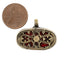 Brass Inlaid Coral Red Oval Floral Pendant - The Bead Chest