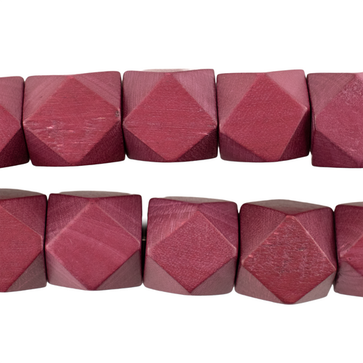 Rasberry Red Diamond Cut Natural Wood Beads (20mm)