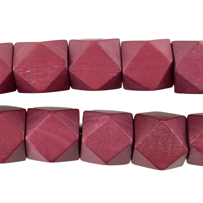 Rasberry Red Diamond Cut Natural Wood Beads (20mm)