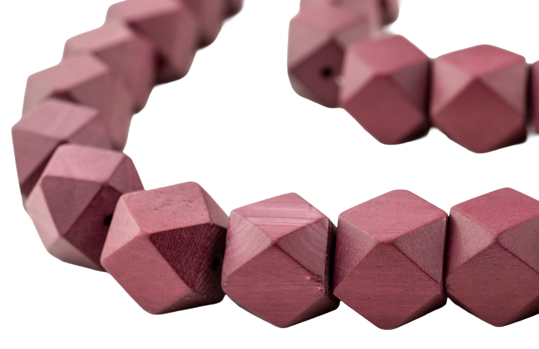 Rasberry Red Diamond Cut Natural Wood Beads (20mm)