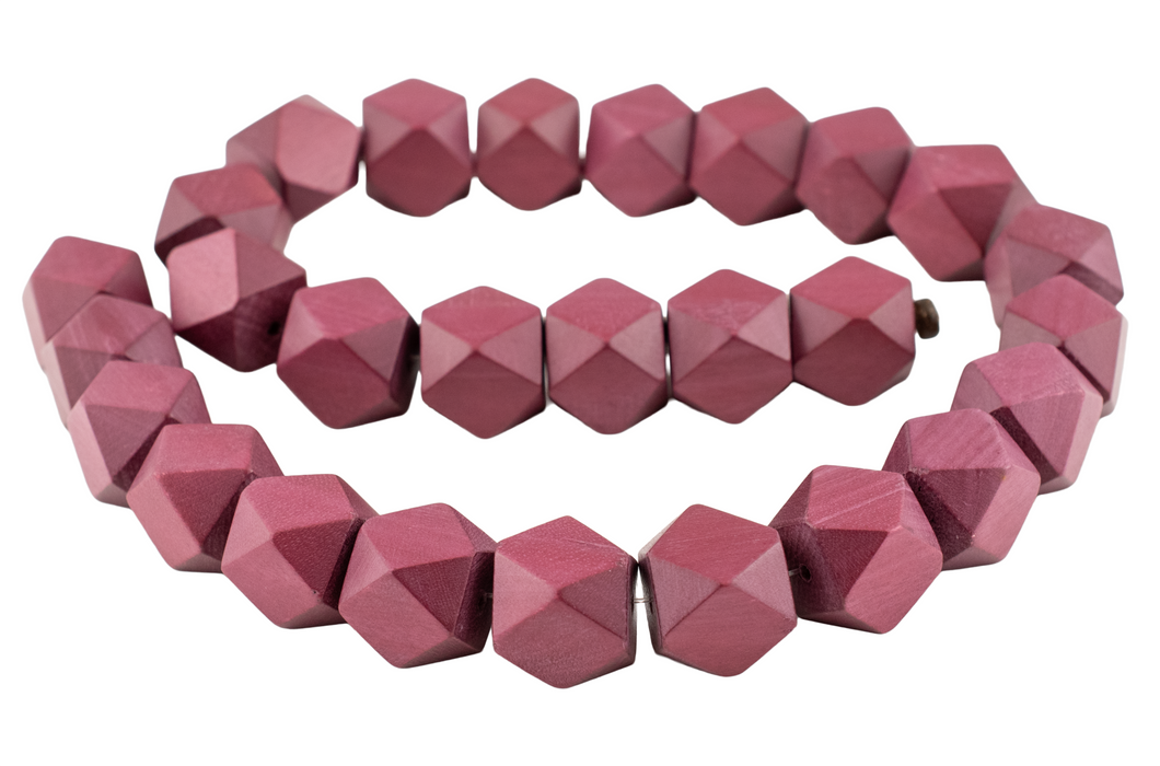 Rasberry Red Diamond Cut Natural Wood Beads (20mm)
