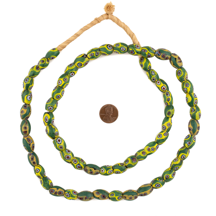 Green Tone Matching Oval Antique Venetian African Millefiori Trade Beads
